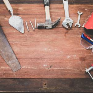 Tools on wooden desk