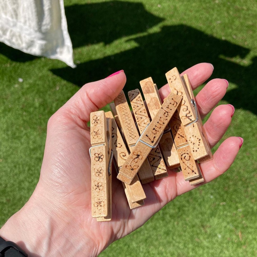 Wood Burned Clothing Pins.